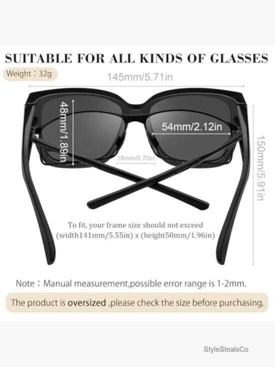 Polarized Fit Over Glasses Square Wrap Around Sunglasses UV400 TR90